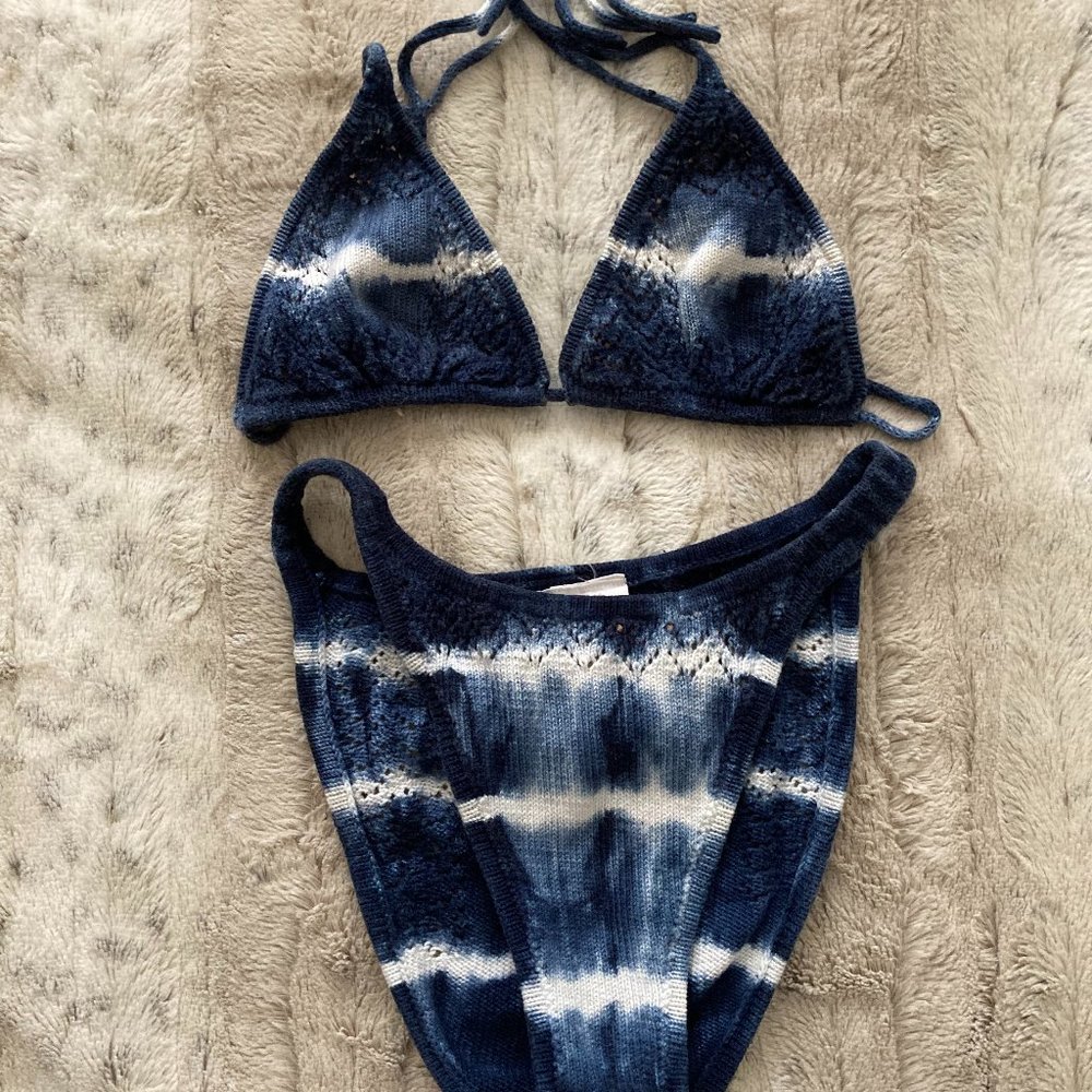 Small Navy/White Crocheted Tie Dye Bikini